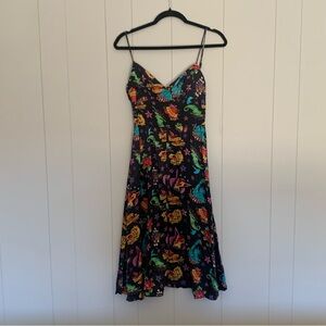 Vintage Betsey Johnson Y2K Black Silk Mark Mahoney Tattoo Slip Dress Size 2
